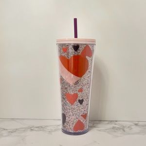NEW! Starbucks Valentine's Pink HEARTS Metallic Tumbler Cold Cup 24 Fl Oz